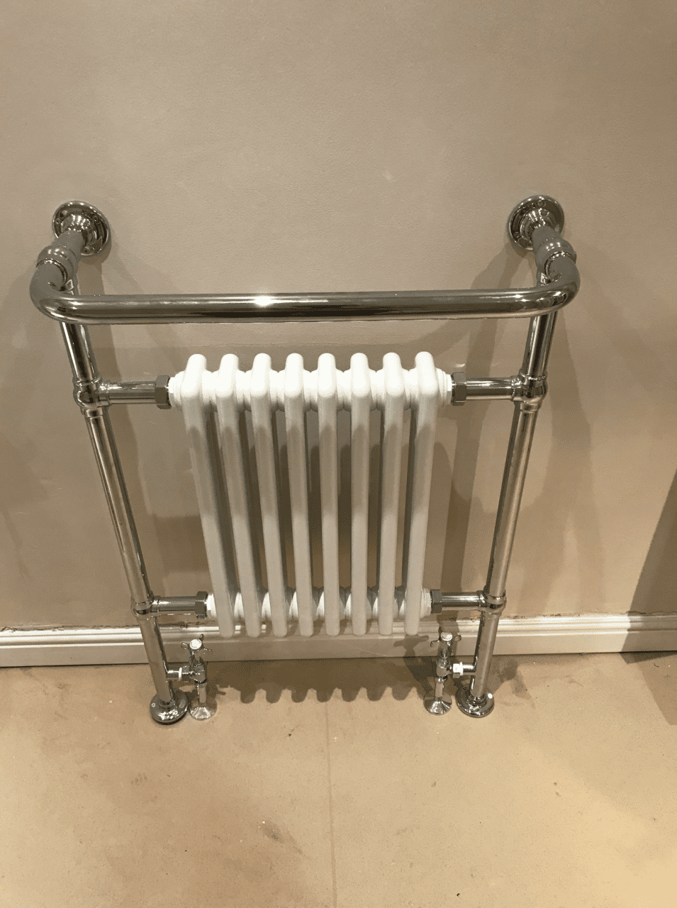 High quality chrome radiator installed as part of bathroom refit