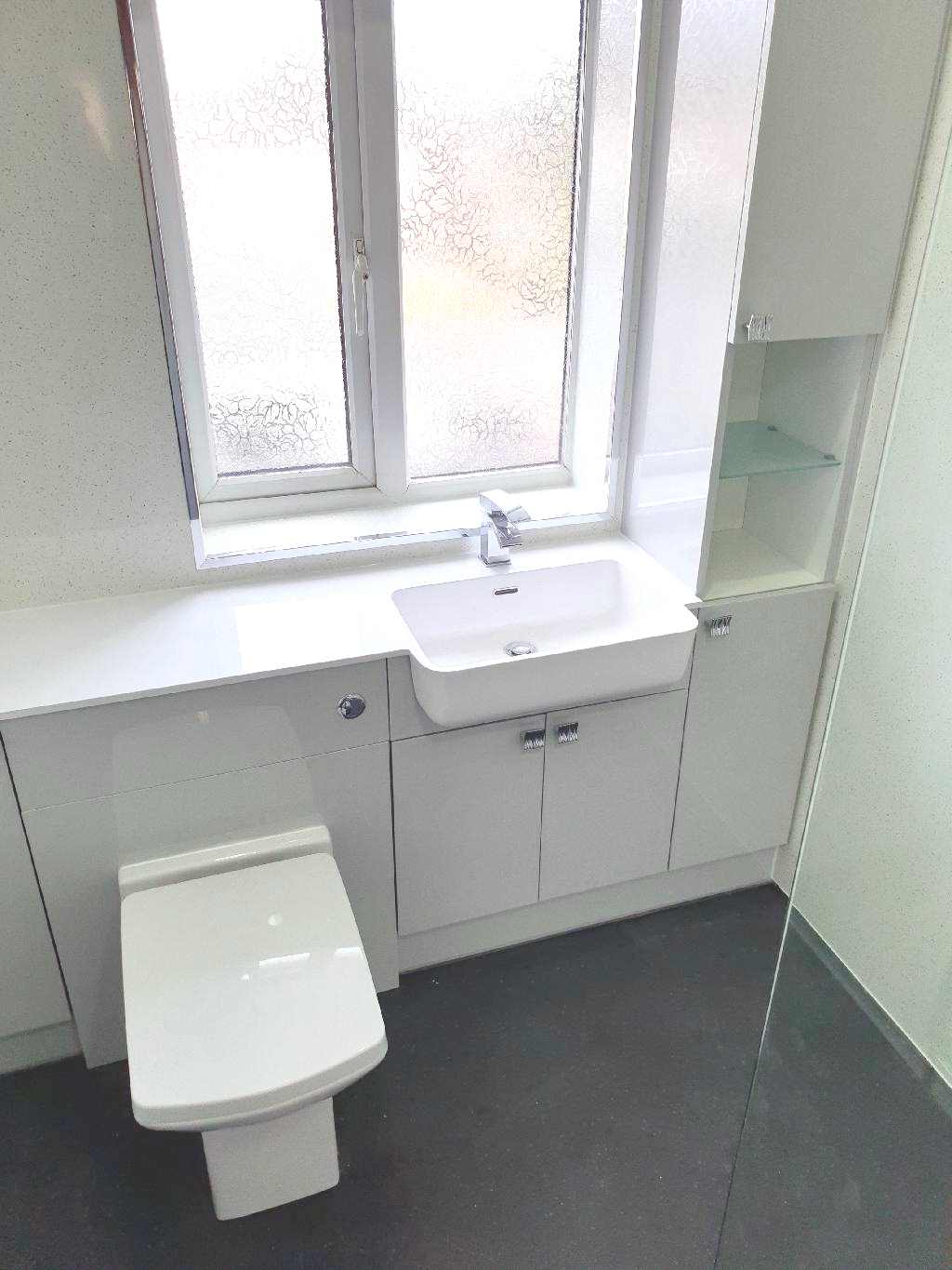 portfolio Example - Luxury Bathrooms Birmingham Wet Room - Flush Toilet - Sink built in cabinet